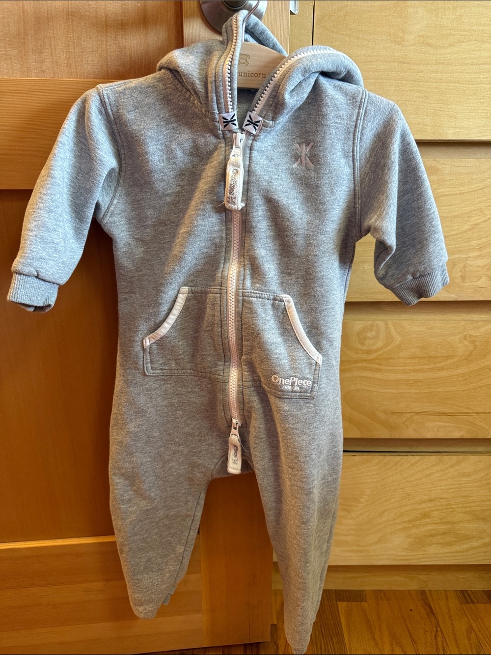 Onepiece Light Grey Hooded Baby Footie Romper